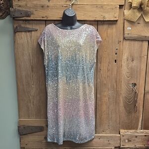 Glamorous Sequin Mini Dress in Silver and Pink